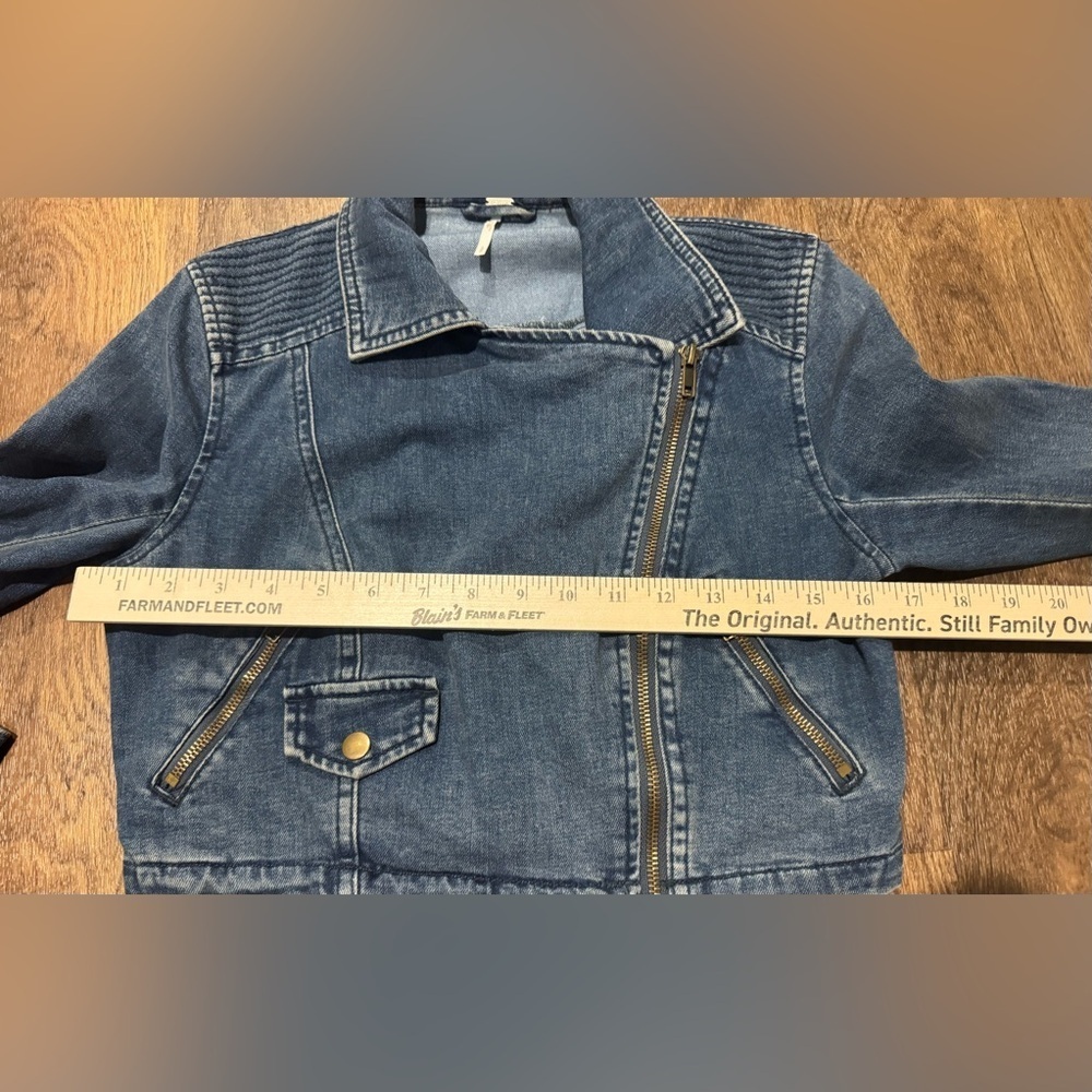 Free People Denim Cropped Moto Jacket Women’s Size Small - Picture 10 of 12
